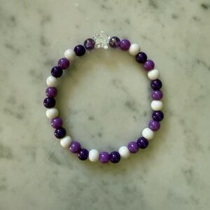Chic Purple and White Beaded Bracelet